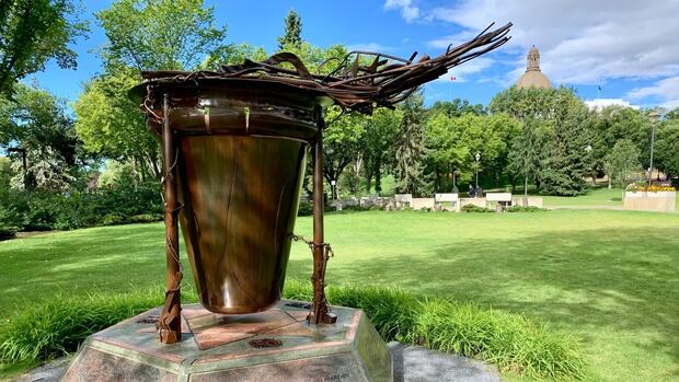 The 'Vessel of Souls' sculpture at the Alberta Legislature Grounds.