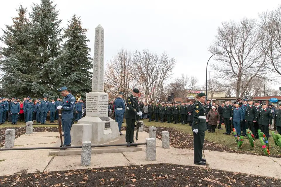 The Beverly Memorial Cenotaph surrounded by a park.